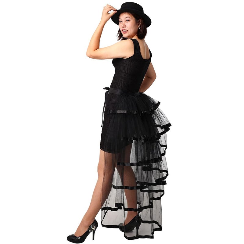 GRACEART Victorian Steampunk Bustle Skirt 6 Layered Tie-on Belt Tulle Tutu Overskirt A-black - Image 2